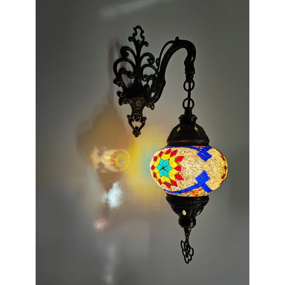 Angora Tonalli Wall Lamp - Small Globe | Turkish Moroccan Mosaic Glass Wall Sconce Lamps (15.75")