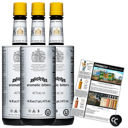 Angostura Aromatic Bitters 16oz Bottle with Phone Grip and Bitters Selections Recipe | 3 PACK