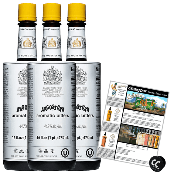 Angostura Aromatic Bitters 16oz Bottle with Phone Grip and Bitters Selections Recipe | 3 PACK