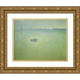 thumbnail image 1 of Angrand, Charles 24x19 Gold Ornate Wood Framed with Double Matting Museum Art Print Titled - Seine at Dawn, 1 of 4
