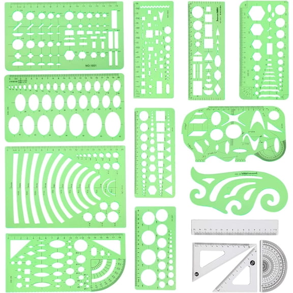 Angrox Geometric Drawings Templates Measuring Geometry Rulers 15 Pcs with 1 Pack