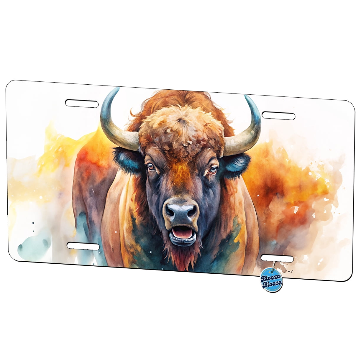 Angry American Bison Buffalo Watercolor Metal Novelty License Plate ...