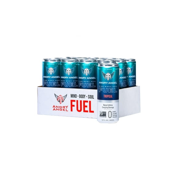 Angry Angel Tropical Energy Drink - (12 count) 12 oz Cans with CoQ10 + Important Vitamins & Minerals