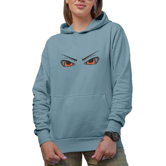 Angry Anime Eyes, Light Blue Hooded Sweatshirt or Hoodie, XL