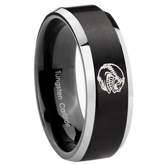 Angry Baseball Beveled Edge Brush Black 2 Tone Tungsten Ring 10MM