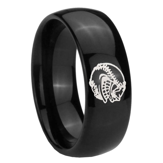Angry Baseball Black High Polish Dome Tungsten Men's Ring 10MM