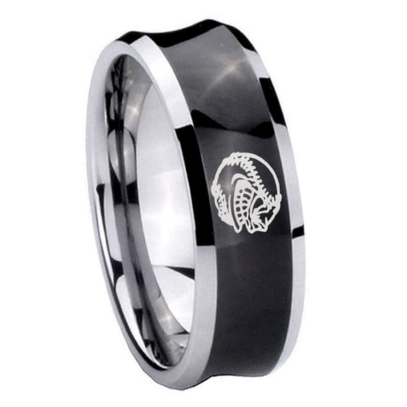 Angry Baseball Concave Black Plated Tungsten Men's Ring 10MM