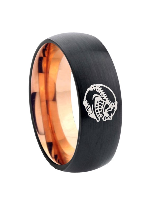 Angry Baseball Dome Black And Rose Gold Tungsten Wedding Ring 10MM