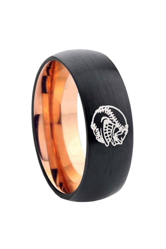 Angry Baseball Dome Black And Rose Gold Tungsten Wedding Ring 10MM