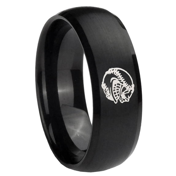 Angry Baseball Dome Brush Black Polish Edge Men's Ring 10MM