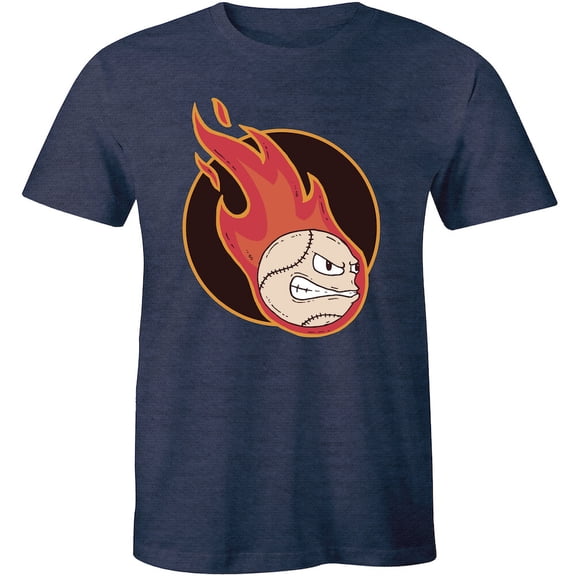 Angry Baseball Face On Fire Flames Men'S T-Shirt Cartoon Sports Mascot Tee