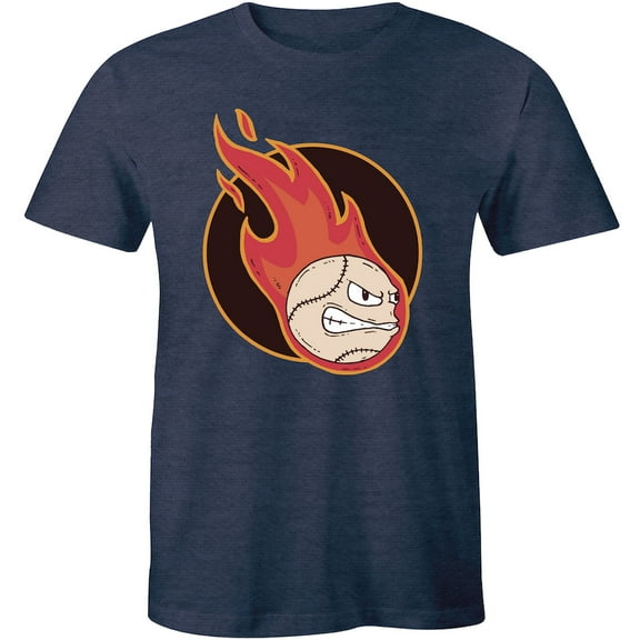 Angry Baseball Face On Fire Flames Men's Cartoon Sports Gift Mascot T-Shirt