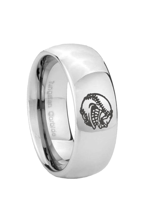 Angry Baseball Gray High Polish Dome Tungsten Promised Ring 10MM