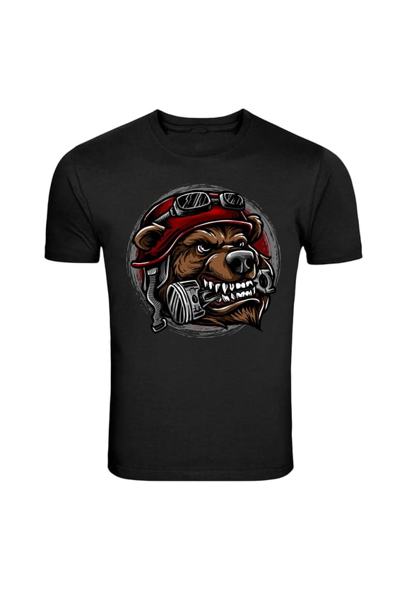Angry Bear Biker Helmet Rider Graphic T-Shirt