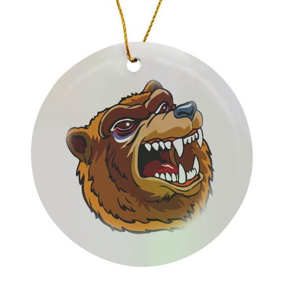 3drose, Angry Bear Cartoon Illustration, Circle Porcelain Ornament