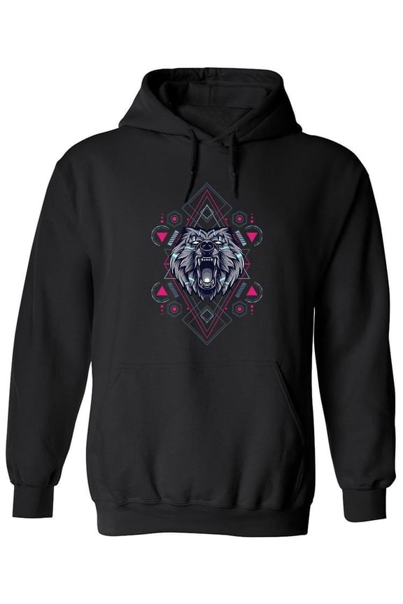 Angry Bear Colorful Geometry Hoodie Men -Image by Shutterstock, Male Medium