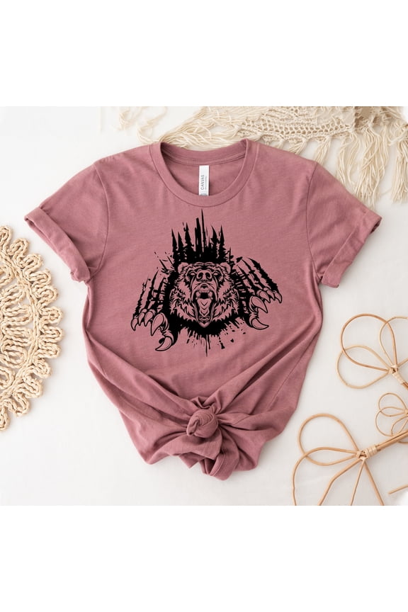 Angry Bear T-shirt, Bear Shirt, Camping Tee, Hiking, Summer Top, Bear Men Shirts, National Park Top, Bear Attack T-shirts Women's Tee All Size S-5Xl