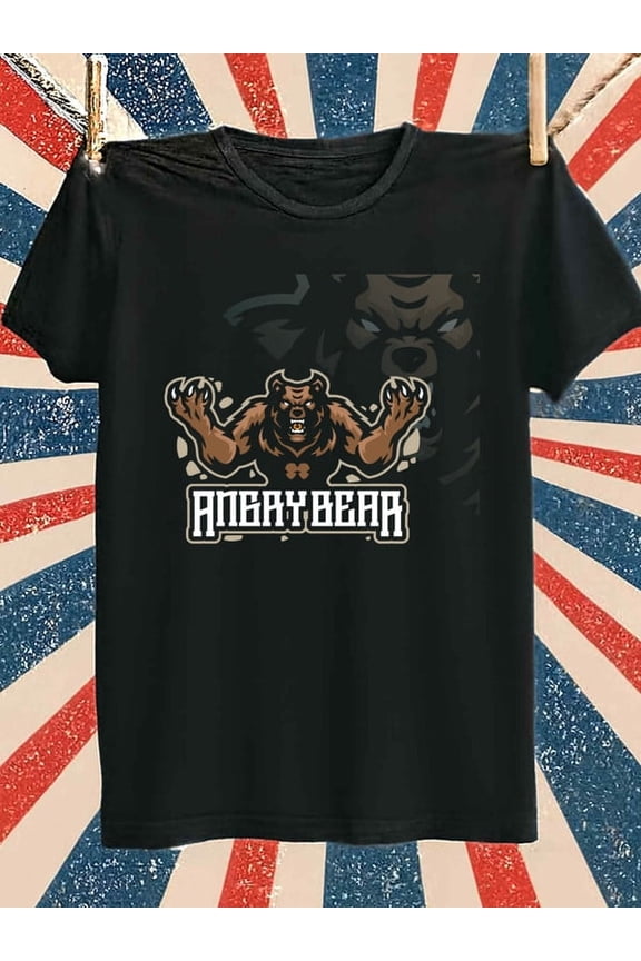 Angry Bear Tee for men Exercise 180G 100% Cotton black basketball Running Fashion Unisex Shirt Printed tshirts Retro Unisex Shirt Short Sleeve tshirts