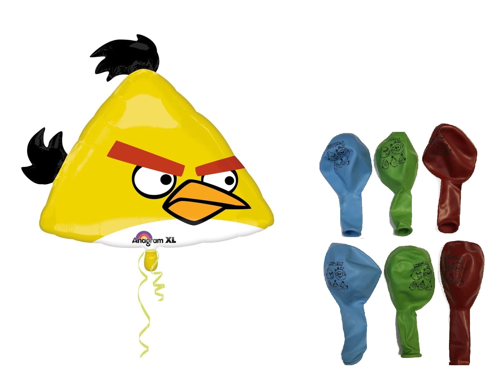 Angry Birds Birthday Party Supplies Bundle Includes 1 SuperShape Foil Mylar Balloon 23"x20", 6 Latex Balloons 12"