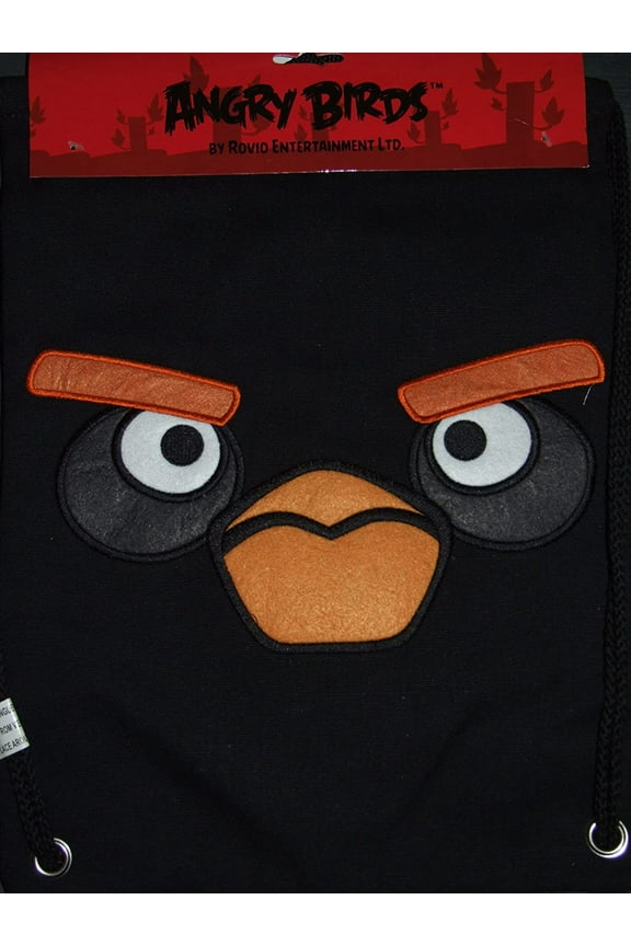 Black Bird Embroidery  Canvas Cinch Sack Draw String Backpack
