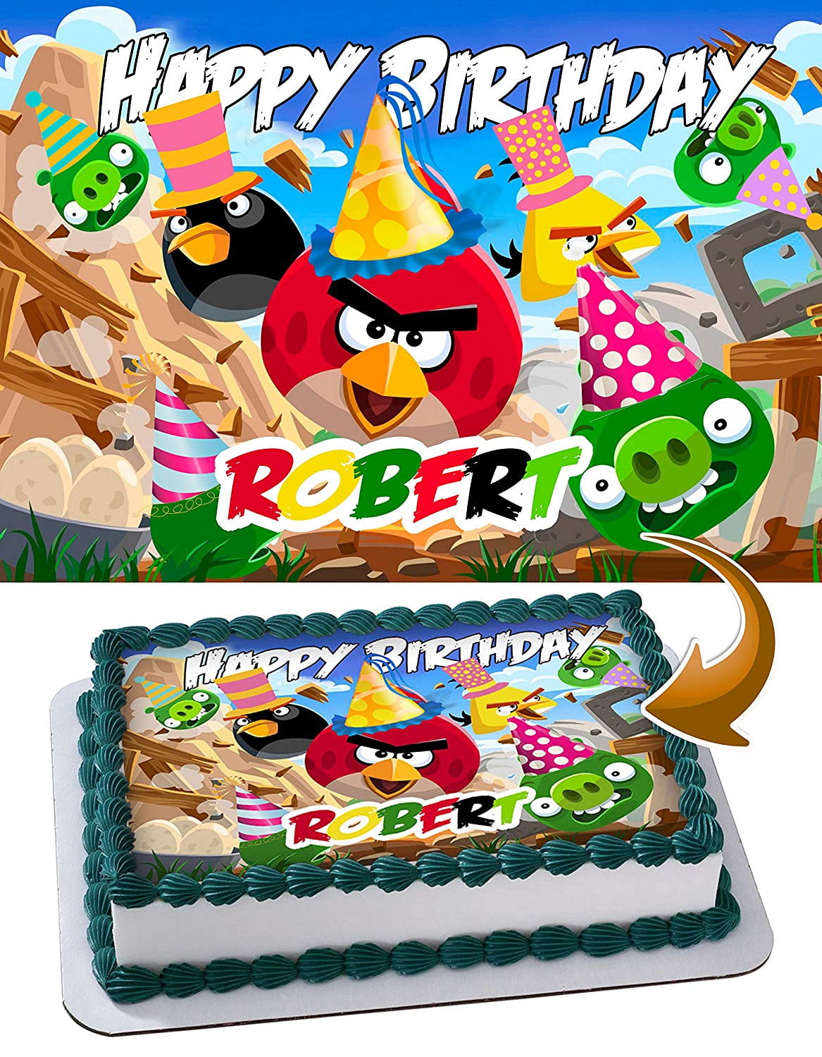 Angry Birds Edible Cake Image Topper Personalized Birthday Party 1/4
