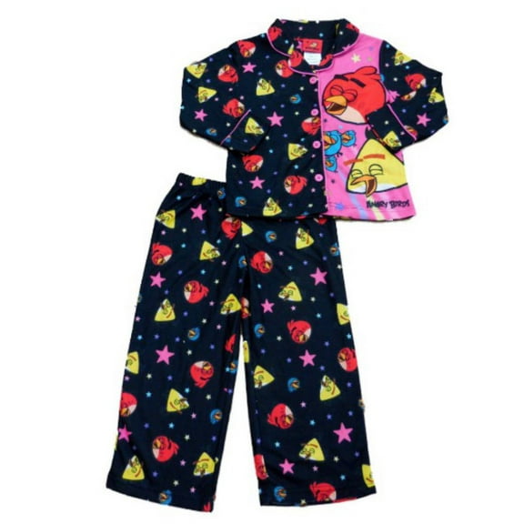 Angry Birds Girls Black Pajama Long Sleeve Top & Bottoms 2 Piece Sleep Set PJs 4