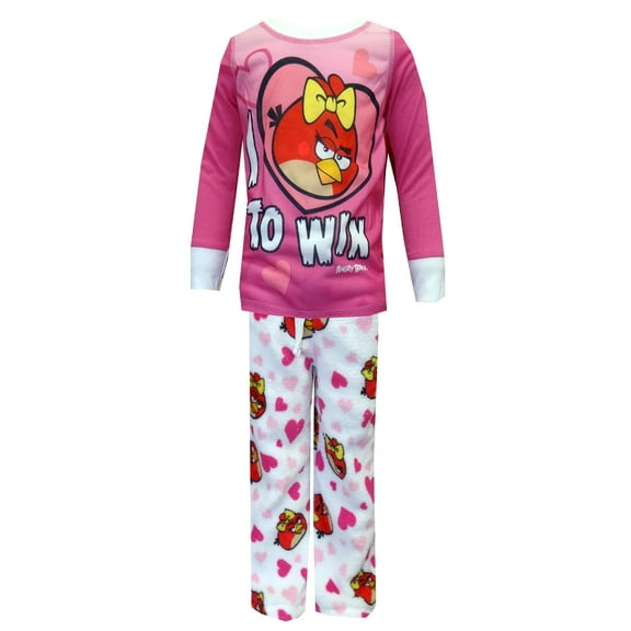 Angry Birds Girls Pink Red I Love to Win Fleece Pant Pajama PJ Sleep Set 4