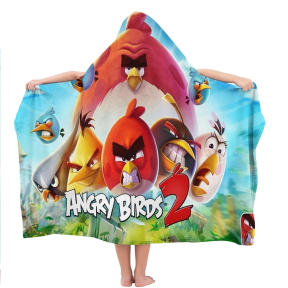 Angry Birds Hooded Kids Beach Towels Bath Hat Toddler Microfiber Swim Cover-ups Poncho Absorbent Pool Wrap