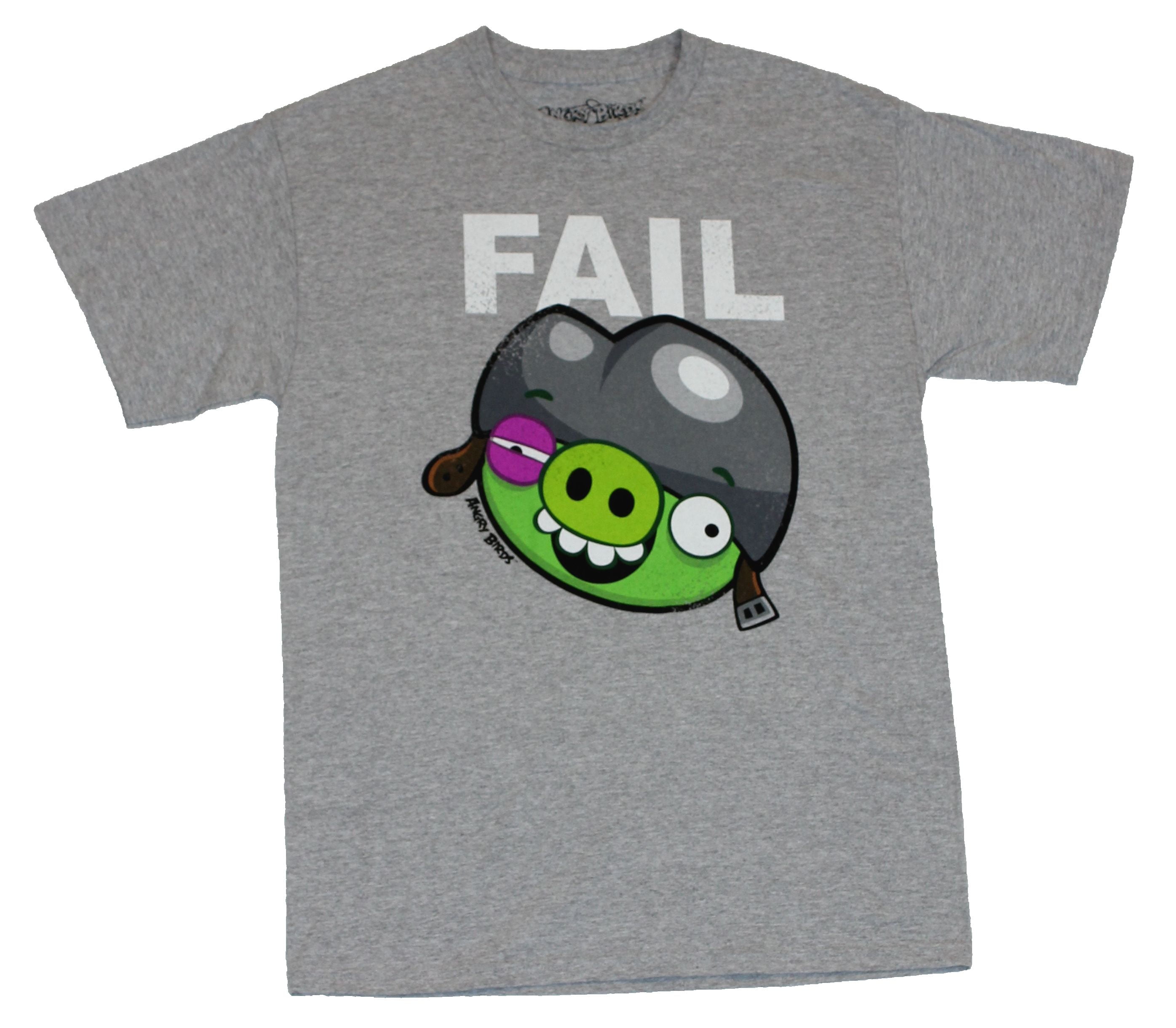 Angry Birds Mens T-Shirt - Epic Fail Fail Bruised Pig Graphic on Gray  (X-Large) 