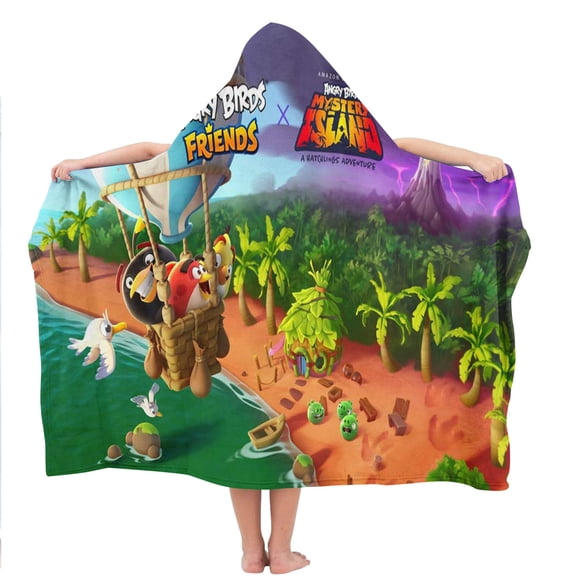 Angry Birds Mystery Island Hooded Kids Beach Towels Bath Hat Toddler Microfiber Swim Cover-ups Poncho Absorbent Pool Wrap