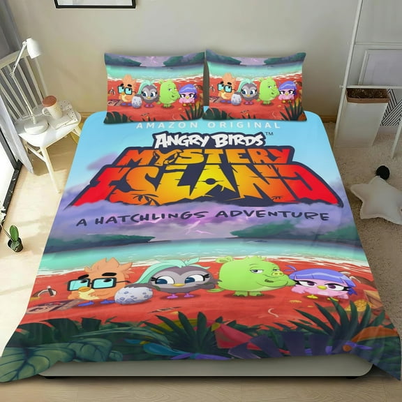 Angry Birds Mystery Island Themed Bed Sheet Set Three Piece Set 36X75Inches Comfortable And Skin Friendly Unique Design Creating A Star Studded Night