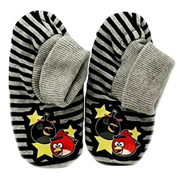 Angry Birds Red and Bomb Bird Children Unisex Slipper Socks with Grippers Grey Black Stripe Gripper Slipper Sox Socks Non-Skid (Small / Medium Size 12-1)