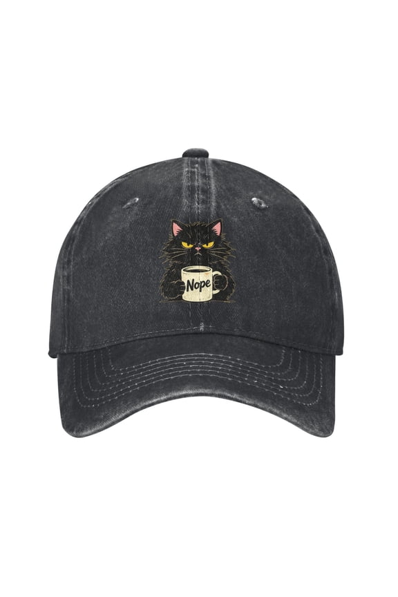 Angry Black Cat Baseball Cap Denim Adjustable Funny Black Cat Hat Gifts for Women Men Cat Lovers Adults