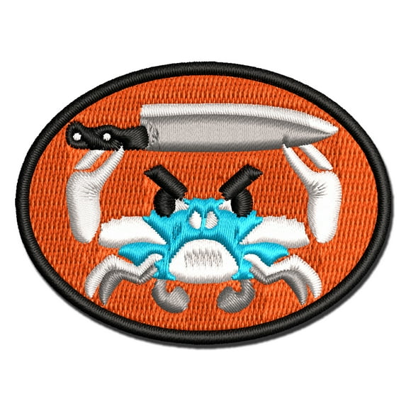 Angry Blue Crab with Knife Applique Multi-Color Embroidered Hook & Loop Patch - 2.0 Inch Mini