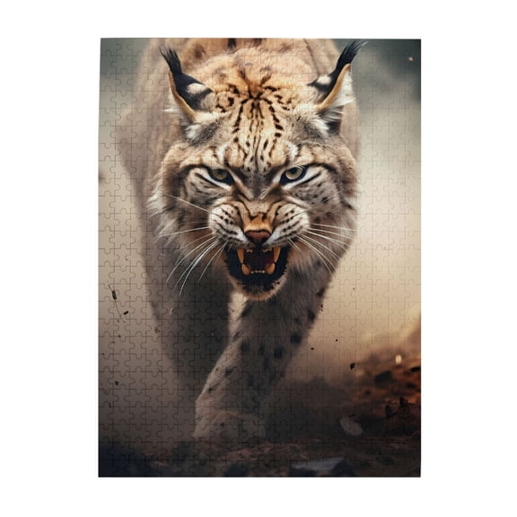 Angry Bobcat Growling Forward 500-Piece Wooden Jigsaw Puzzle for Adults, Fun & Challenging Family Game, Stylish Wall Decor & Holiday Gift