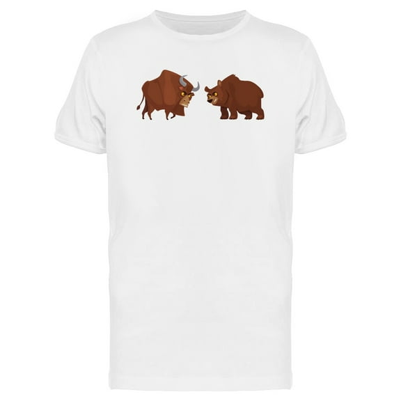 Angry Bull & Bear Fight Cartoon T-Shirt Men -Image by Shutterstock, Male Large