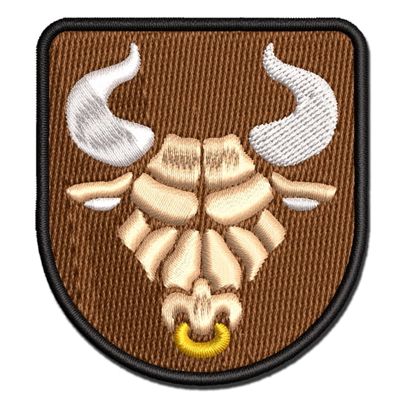 Angry Bull Cow Head with Horns Applique Multi-Color Embroidered Iron-On Patch - 2.0 Inch Mini