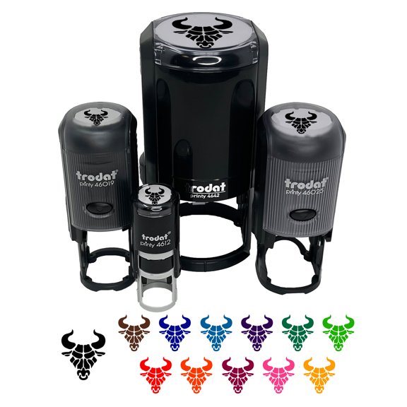 Angry Bull Cow Head with Horns Self-Inking Rubber Stamp Ink Stamper - Black Ink - Mini 1/2 Inch