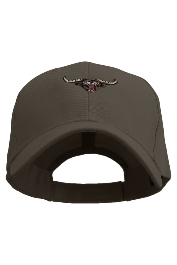 Angry Bull Head Embroidered Low Profile Organic Cotton Cap - Brown OSFM