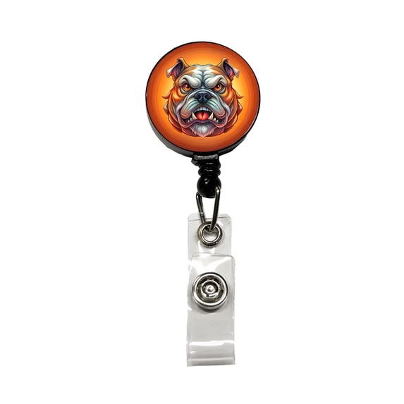 Angry Bulldog Cartoon Face Retractable Reel ID Badge Key Card Name Tag Holder with Clip