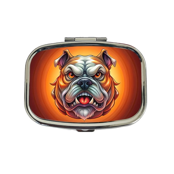 Angry Bulldog Cartoon Face Small Travel Handbag Pill Box Case