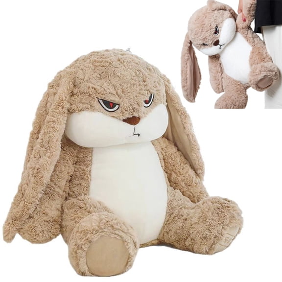 Angry Bunny Plush Pillow, Soft Fluffy Rabbit Stuffed Toy with Funny Sassy Face, Premium Plush Fabric, Great for Snuggling, Relaxation & Home Accent, Birthday & Easter Gift Idea