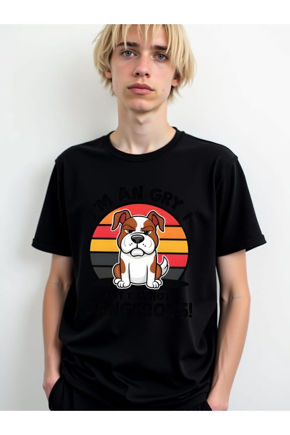Angry But Not Dangerous Dog Tee Men's funny t shirts black graphic limited edition Comfortable loose T-shirt Casual Unisex Shirt Crewneck tshirts