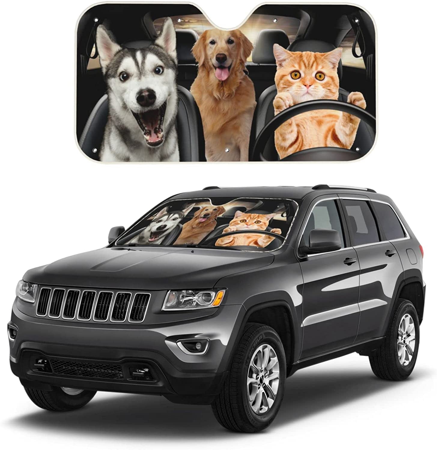 Angry Cartoon Eyes Car Front Window Sunshades Foldable Funny Cool Sun