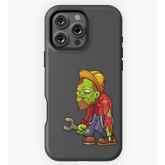 Angry Cartoon Zombie Construction Worker Fierce Green Monster Illustration GA6965 Phone Case for iPhone 11 to 17 Pro Max