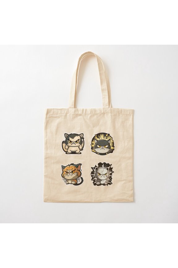 Angry Cat 4 Types Canvas Tote Bags, Reusable Shopping Bag