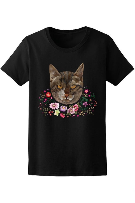 Angry Cat And Flowers. T-Shirt Women -Image by Shutterstock, Female Small