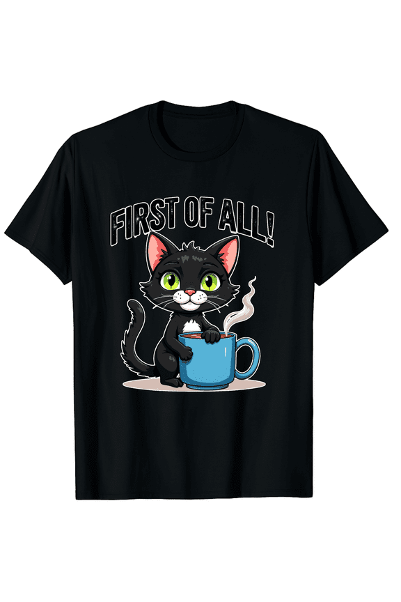 Angry Cat Coffee First Of All I Am A Delight Men Women Short Sleeve Graphic T-Shirt, Coffee Lover Gift