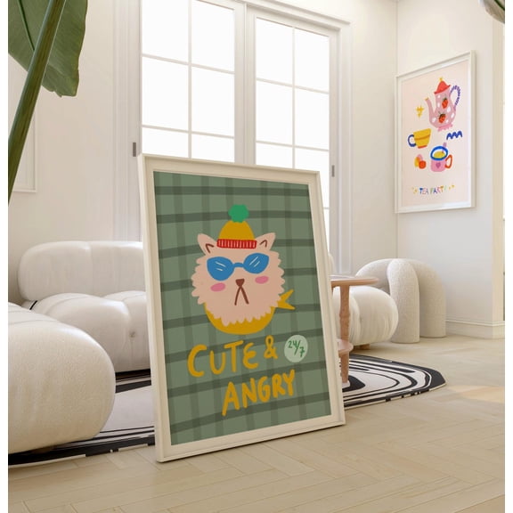 Angry Cat Cute Quotes Colorful Wall Art, Unframed Canvas 24x36in