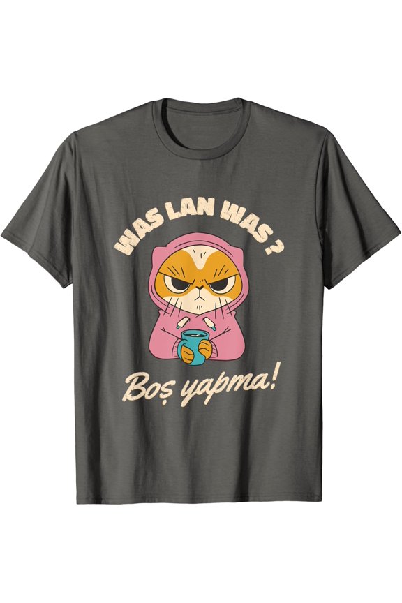 Angry Cat Drinks Coffee - Was Lan Was Design T-Shirt All Size S-5XL